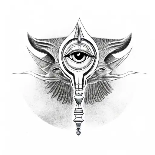 Anubis Full Body Holding An Ankh Symbol And An Eye Of Horus Portrait Looking To The Right Side