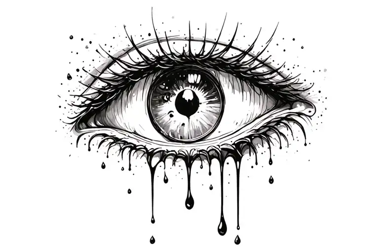 Realistic Eye Crying Broken Heart Shaped Tears Dripping
