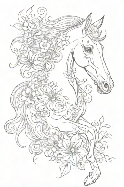 Horse Outline With Floral Patterns