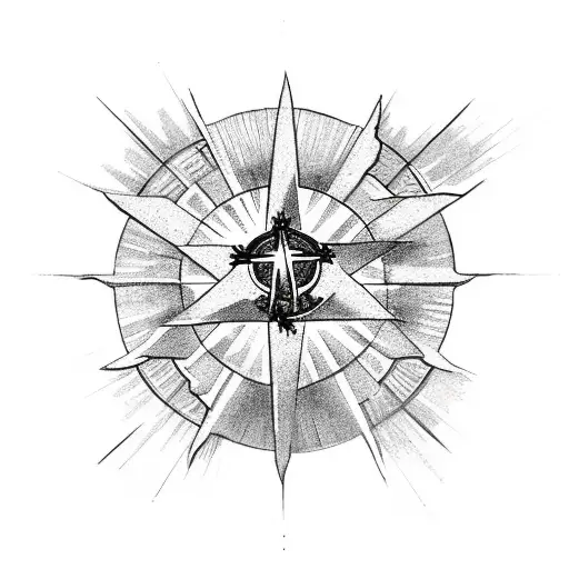 Three Crosses Like The Jerusalem Crosses With The Sun In The Background And Rays Coming Forward