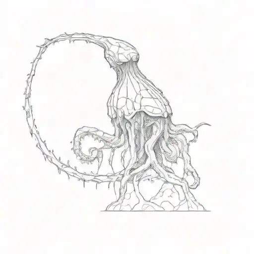 A Large Alien Creature Reaching Far Towards Earth With Spiky Tentacles