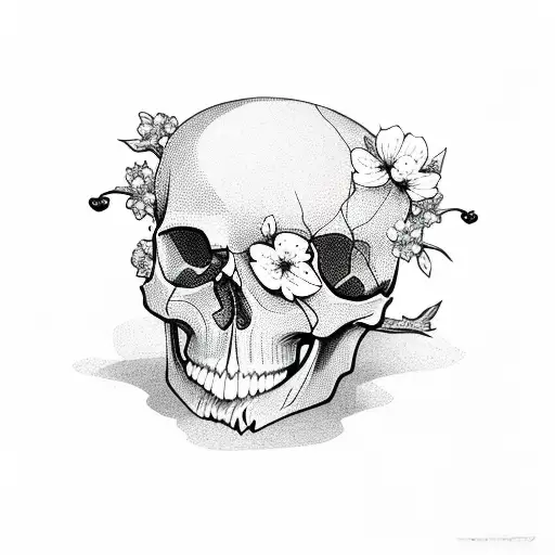 Skull With Cherry Blossom