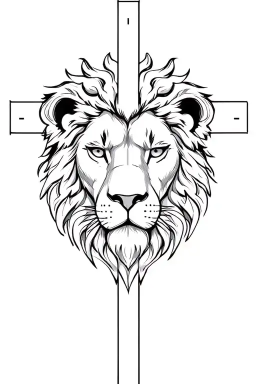 Lion Head On The Backgrounds Of Christian Cross