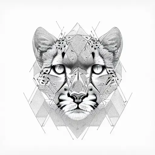 Cheetah Made Up Of Geometric Shapes Blending Into A Background Of Vibrant Green Leaves