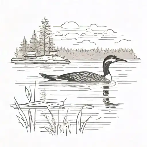 A Loon On A Lake With A Dock In The Background
