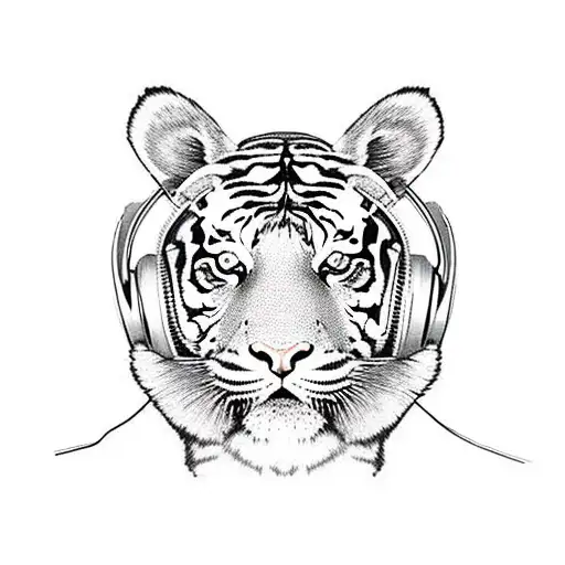 A Tiger Head Wearing Dj Headphones Surrounded By Persian Patterns