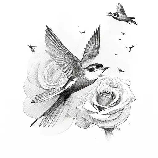 Flying Sparrow With A Rose