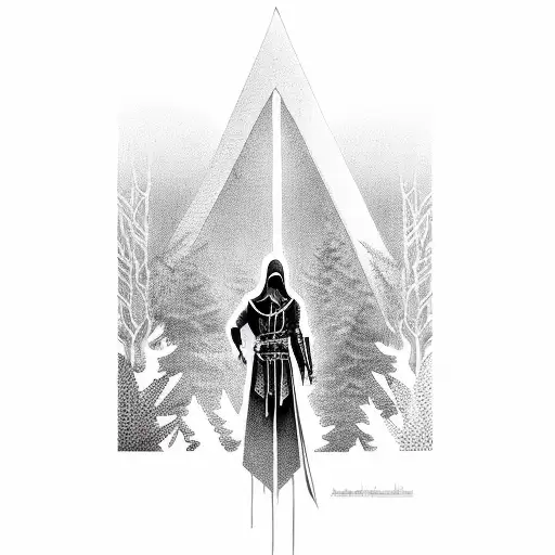 Assassin's Creed Hooded Figure Blending Into A Forest Background