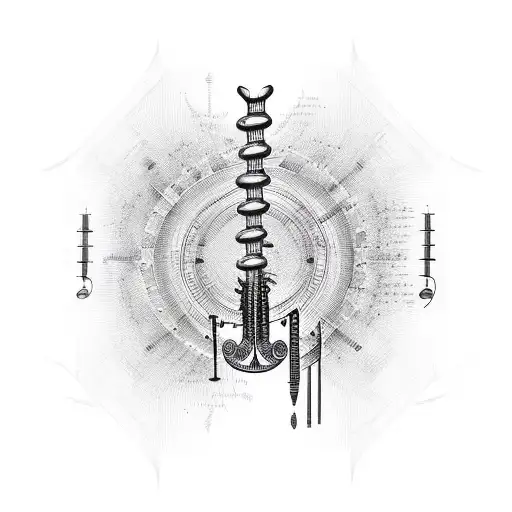 A Music Sheet With Wrenches And Screws Forming Musical Notes In Dotwork Style