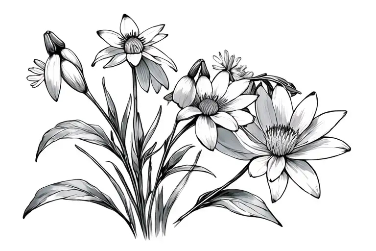 Snowdrop Hawthorn Water Lily Aster Marigold Boquet