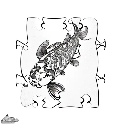 Puzzle Pieces With Images Of A Koi Fish On Them
