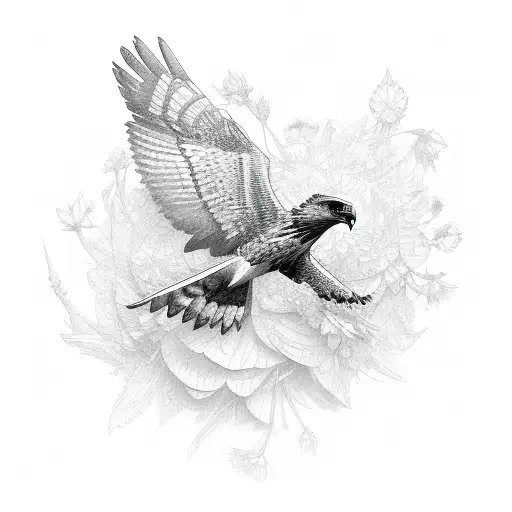 A Stylized Hawk With Its Wings Made Of Delicate Flower Petals