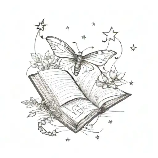 Arrow Through A Lock Surrounded By A Butterfly And Stars In An Open Book