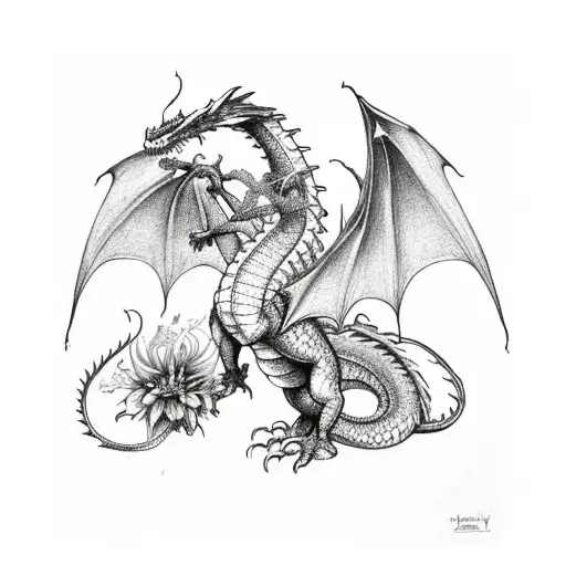 Dragon And Red Flower