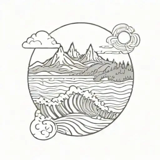 Sun Sea Wave Mountain With Sun