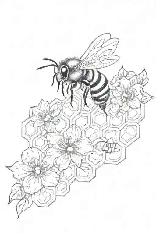 Bee And Flowers On Honeycomb Background Leading