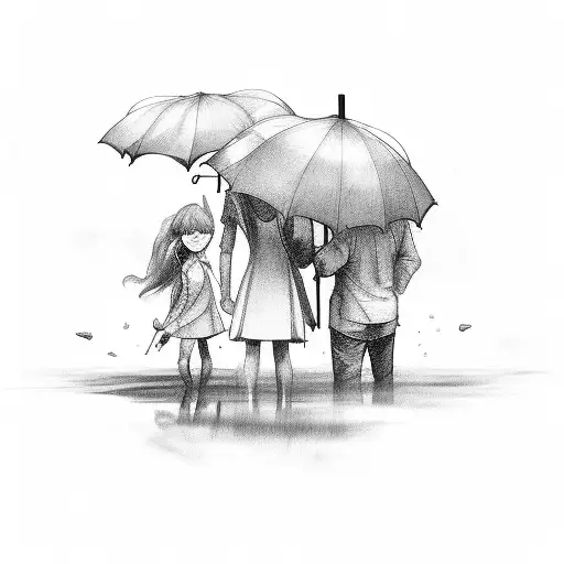Daughter And Old Dad With Umbrella