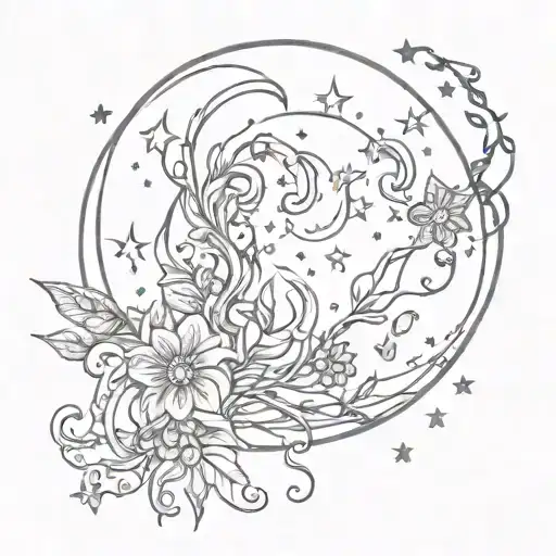 Moon And Stars With Vines Intertwining