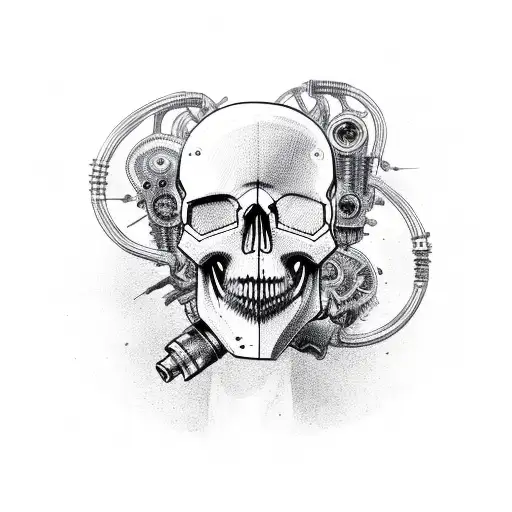 Cyborg Skull With Engine Parts