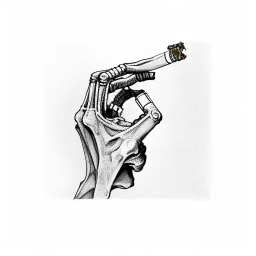 Skeleton Hand Holding A Cigarette And A Beer