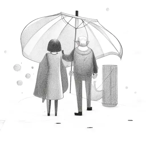 Abstract Daughter And Old Dad With Umbrella