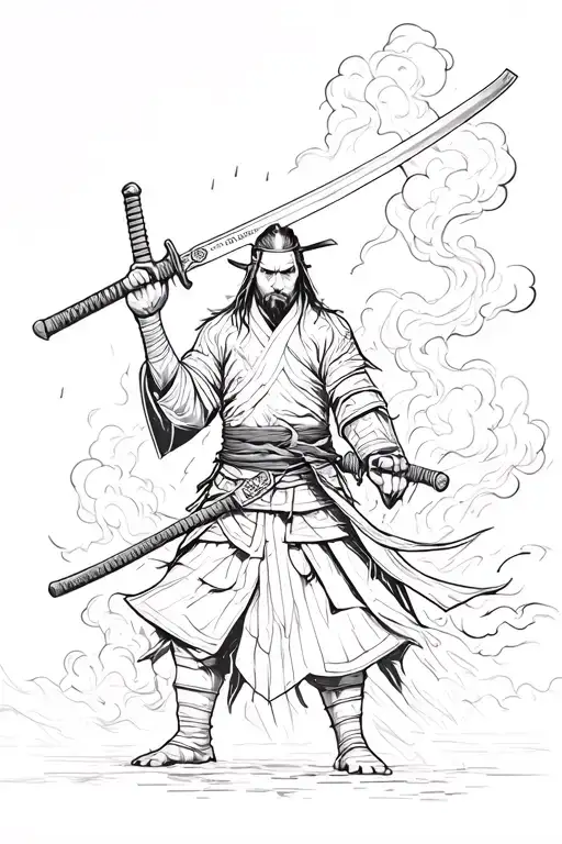 Samurai Cleaves Thunder Clouds With His Katana In Rainy Weather