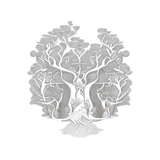 Tree Of Life With Elephants And Phoenix