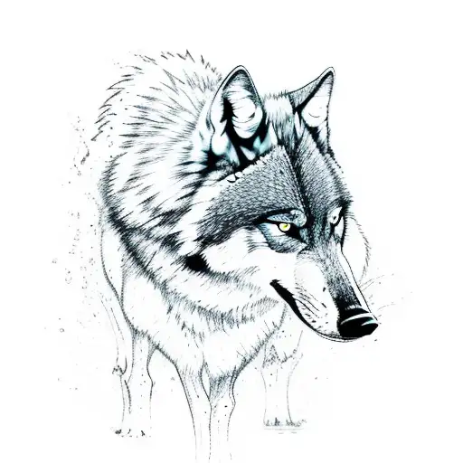 Small Wolf Drinking Water And Its Reflection In Water As A Bigger Wolf And Surrounded By Nature