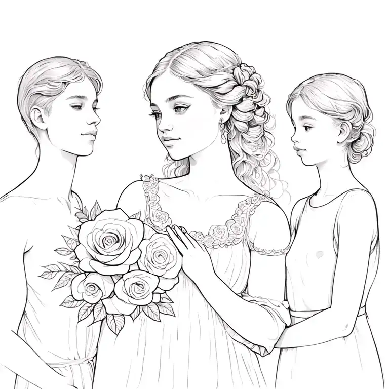 Mother With 2 Male Children And 1 Daughter Woman With Roses