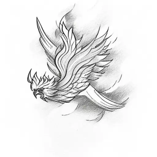 Create A Sketch Style Tattoo Of A Phoenix Flying Over A Bosnian Landscape
