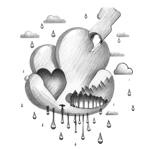 Broken Heart With Rain And Clouds