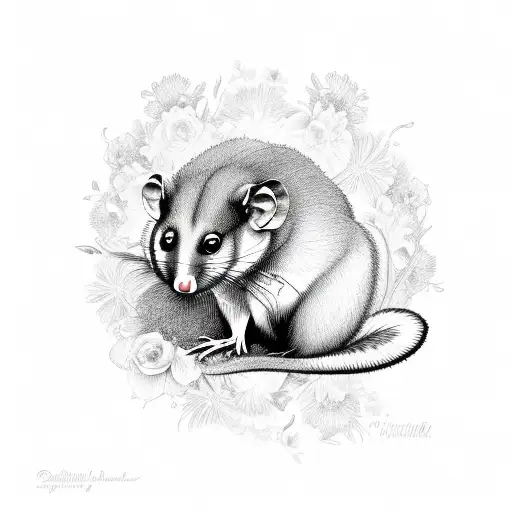 Bushtail Possum With Floral Background