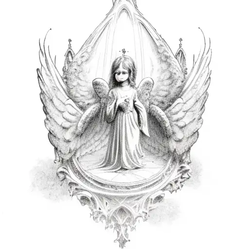 Gothic Cathedral Scene With Cherub Angels