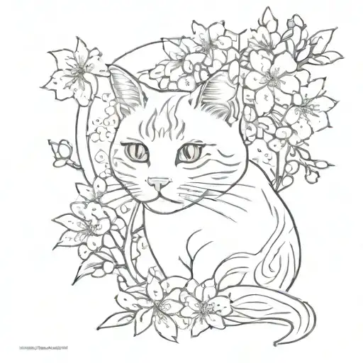 Cat In Sakura Flowers