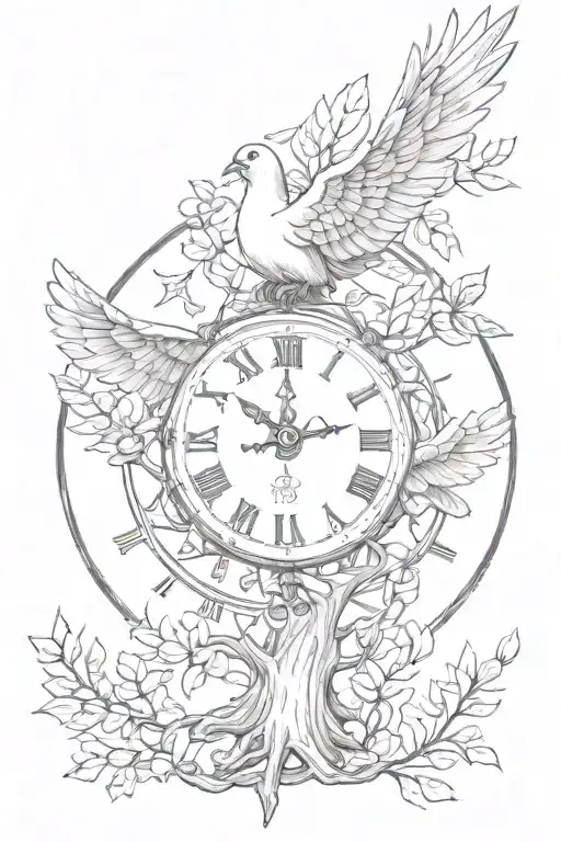 Dove Flying Tree Clock Face