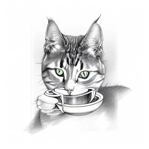 A Cat Drinks Coffee