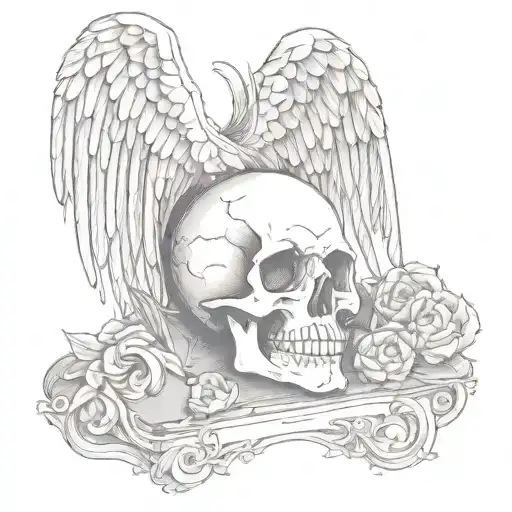 Gravestone Skull With Wings