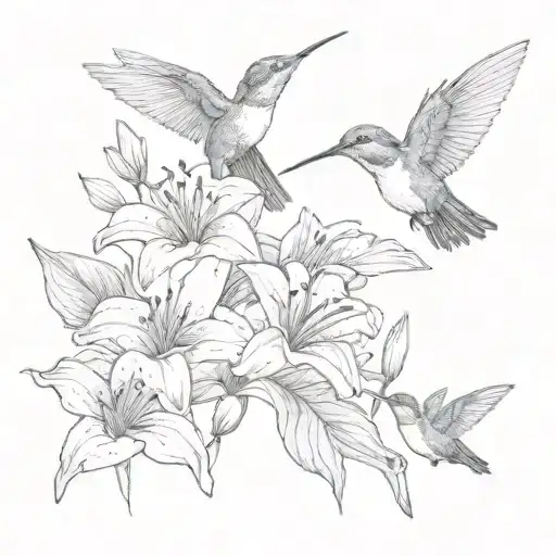 Bog Lillie's With 2 Humming Bird Flying