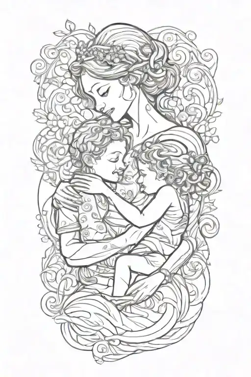 Mother Embracing Boy And Girl
