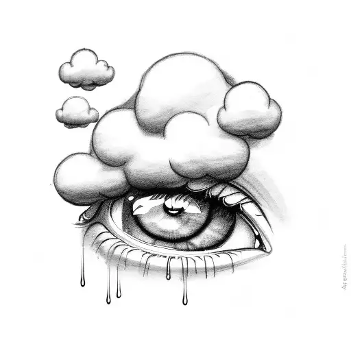 Sad Cloud With Rain And Eyelashes