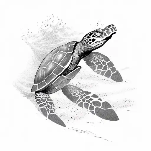 A Turtle Using An Axe To Cut Through Water Waves