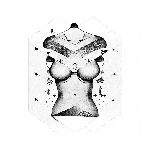 Line Tattoo On Woman Chest With Stars