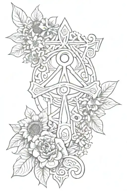 Ankh Symbol With Eye Of Horus And Flowers