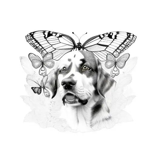 Dog With Two Butterflies