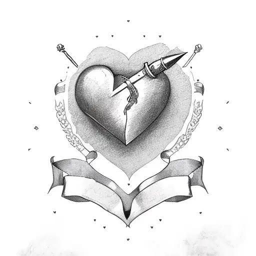 Heart With A Dagger Through It And Ribbon