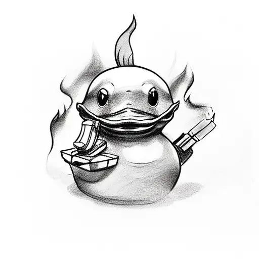 Rubber Duck Breathing Fire In Sketch Style