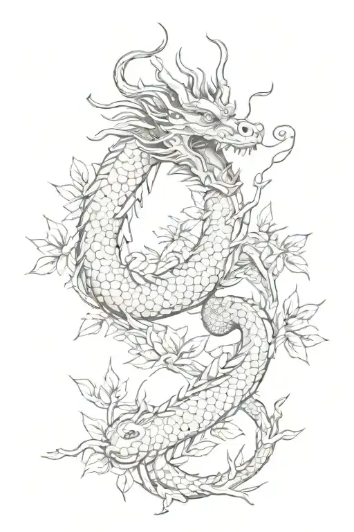 Asian Dragon Coiled Around Orange Tree
