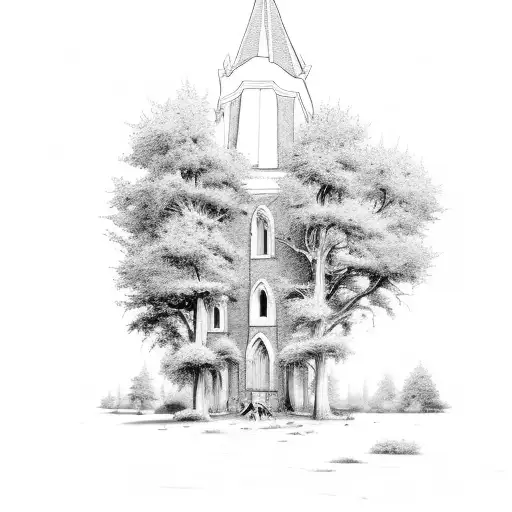 Broken Down Church With Dead Trees Around It