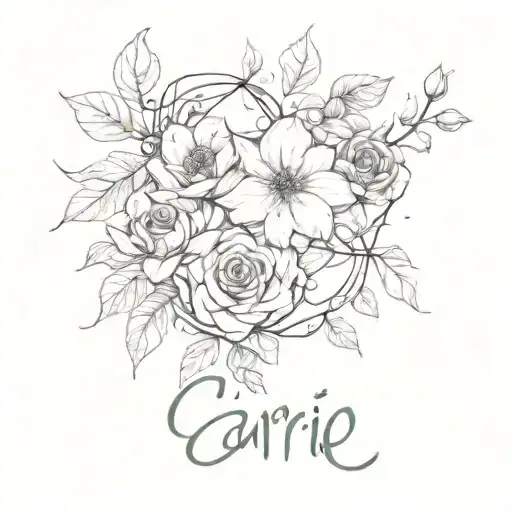 The Name Carrie In A Running Vine Wrapping With Flowers