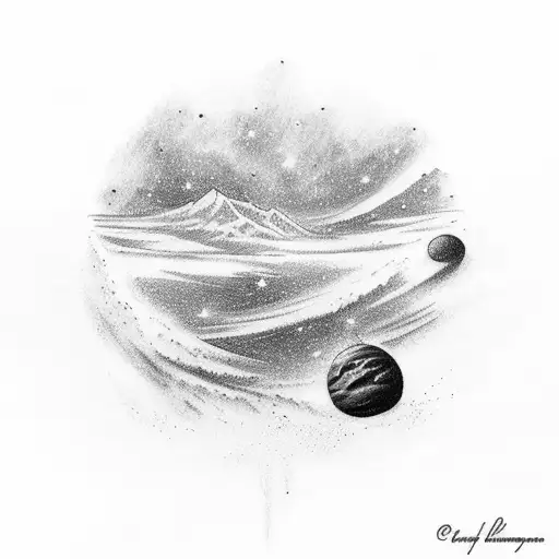 Travel-inspired Tattoo Of A Beach Surrounded By Galaxies